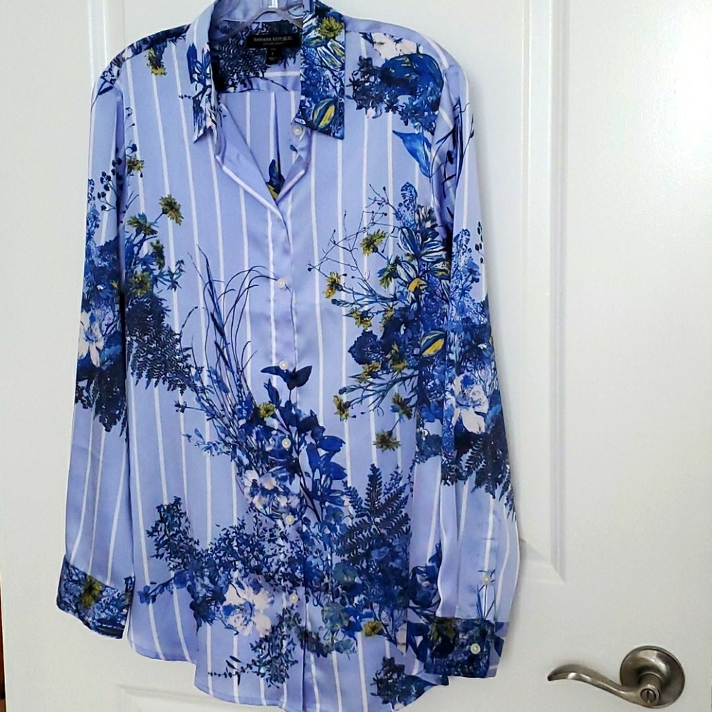 BR floral strip satin blouse